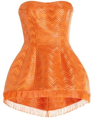 Rosie Assoulin Lamp Woven Satin Peplum Top - Orange