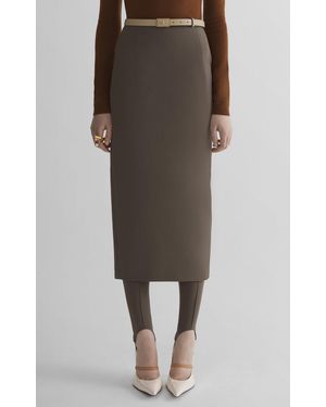 Mugler Belted Wool-Blend Midi Skirt - Grey