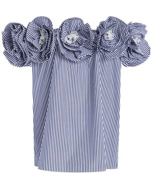 Carolina Herrera Ruffled Cotton Off-The-Shoulder Top - Blue