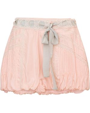 LoveShackFancy Ivania Lace-Trimmed Silk Bloomer Shorts - Pink
