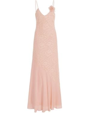 Rodarte Georgette-Detailed Lace Slip Gown - Pink