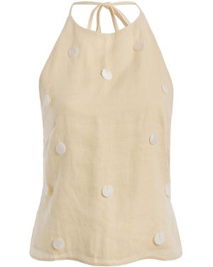 ELCE Oceane Embellished Linen Top - Natural
