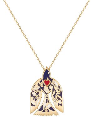 L'Atelier Nawbar Flying Love Bird 18K Diamond And Enamel Necklace - Metallic