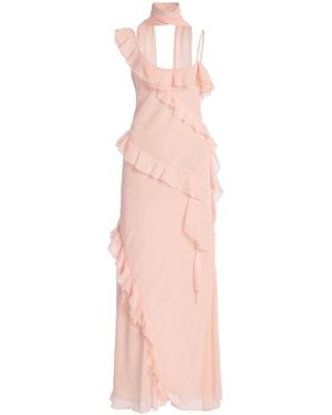 Siedres Exclusive Monica Scarf-Neck Ruffled Georgette Maxi Dress - Pink