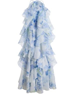 Aje. Pandorea Layered Floral-Print Chiffon Maxi Dress - Blue