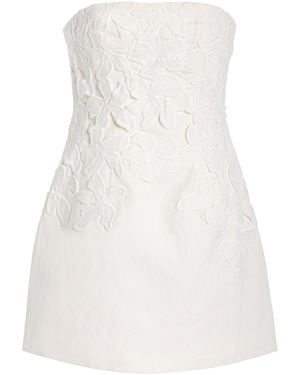 Significant Other Idette Floral-Appliquéd Linen-Blend Mini Dress - White