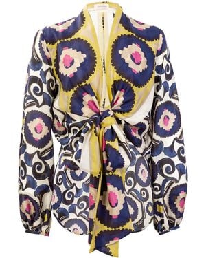 Silvia Tcherassi Honey Tie-Detailed Silk Top - White