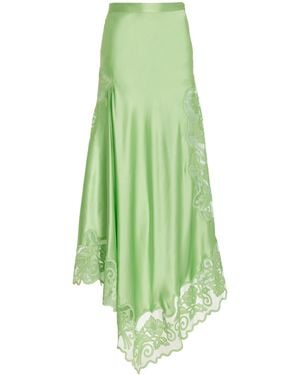 Ulla Johnson Cressida Lace-trimmed Silk Midi Skirt - Green