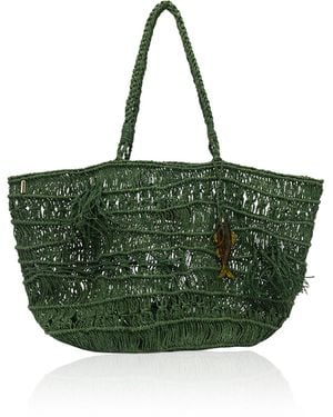 ALÉMAIS Midi Raffia Macrame Basket Bag - Green