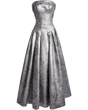 Zuhair Murad Heavy Jacquard Ankle Dress - Grey