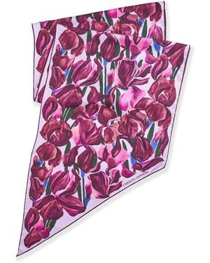 Carolina Herrera Single Meadow Floral Triangle Silk Scarf - Red