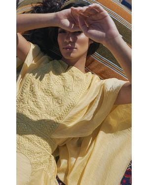 Bthaina Hand-Embellished Chiffon Caftan Dress - Yellow