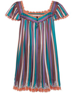 Siedres Niona Striped Lace-Trim Mini Dress - Blue