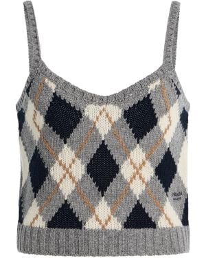 Prada Cropped Argyle Knit Wool Tank Top - Gray