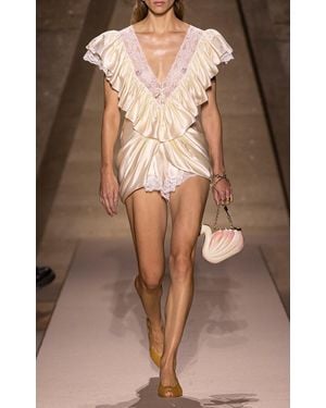 Chloé Ruffled Silk-Satin Jumpsuit - Brown