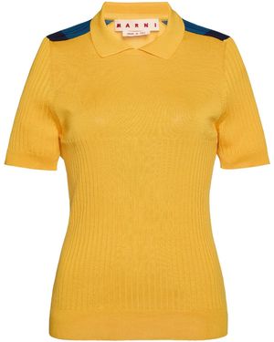 Marni Collared Cotton Knit Top - Yellow