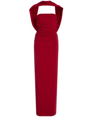 Maygel Coronel Exclusive Mulett Ruched Jersey Maxi Dress - Red