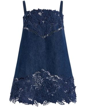 Oscar de la Renta Embroidered Denim Mini Dress - Blue