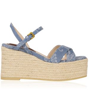 Etro Suede Arnica Print Fondo Wedge - Blue