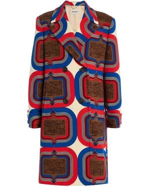 Miu Miu Archive-Printed Wool-Natté Double-Breasted Coat - Red