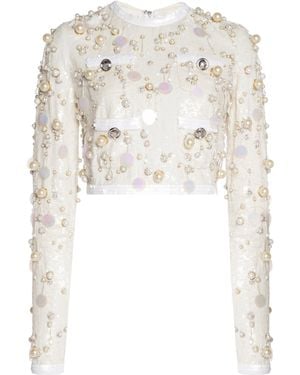 Giambattista Valli Pearl-embellished Crop Top - White