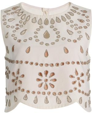 Alexis Tavy Crystal-Embellished Cutout Stretch-Crepe Crop Top - Natural