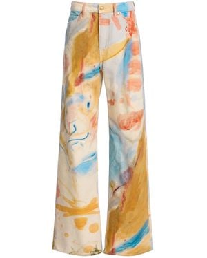 Ulla Johnson Willow Printed Denim Wide-Leg Cotton Jeans - White