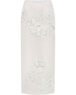 Ila Pixie Embellished Silk Organza Midi Skirt - White