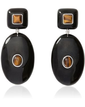 Julietta Pantheon Rhodium-Plated Brass Resin And Tiger's Eye Earrings - Black