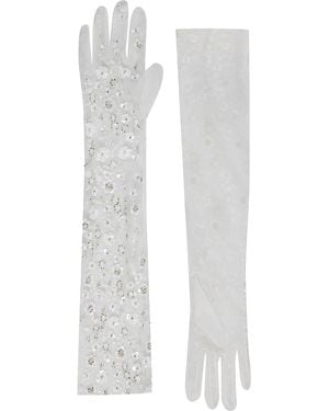 Ila Eline Floral Sequin Gloves - White