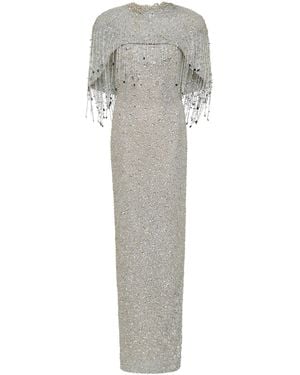 Rachel Gilbert Nala Crystal Cape Gown - Gray