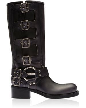 Miu Miu Buckled Leather Boots - Black