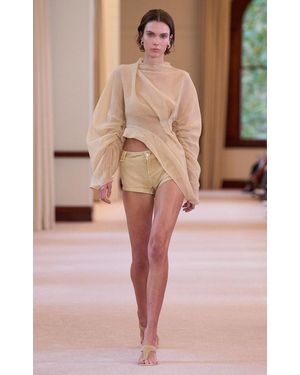 Aje. Shari Sheer Asymmetric Blouse - Natural