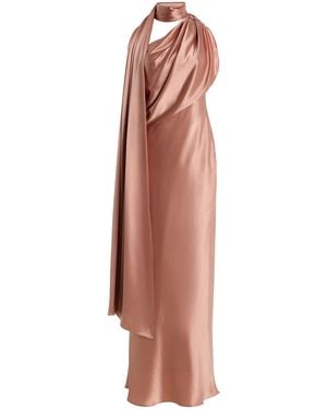 SEV Scarf-Neck Satin Midi Dress - Pink