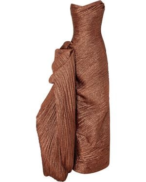 Marmar Halim Ruched Jacquard Gown - Brown