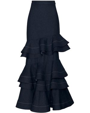 ANDRES OTALORA Mi Memoria Ruffled Denim Maxi Skirt - Blue
