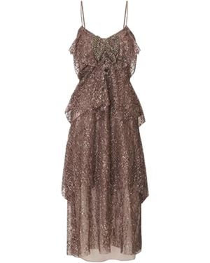LoveShackFancy Noeline Embellished Lace Midi Dress - Brown