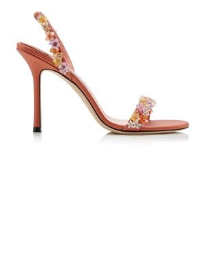 Jimmy Choo Jenn Daisy-Embroidered Satin Sandals - Brown