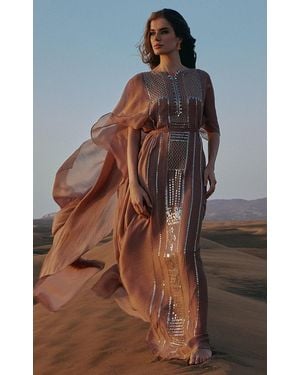Bthaina Hand-Embellished Chiffon Caftan Dress - Brown