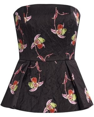 Emilia Wickstead Jadiel Floral Satin Peplum Top - Black