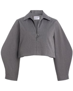 Matthew Bruch Pop-Over Stretch-Cotton Long Sleeve Top - Grey