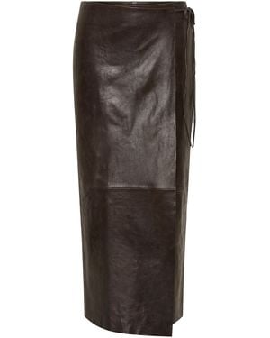 St. Agni Leather Wrap Midi Skirt - Brown