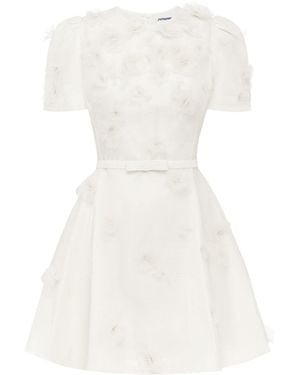 LEO LIN Elyse Petal-Embellished Linen-Silk Mini Dress - White