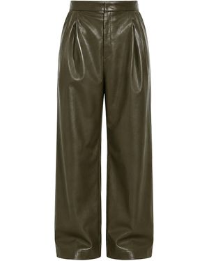 Bottega Veneta Pleated Leather Wide-Leg Trousers - Green