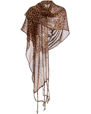 Pardo Hats Exclusive La Isla Sahara Beaded Leopard-Print Silk Hooded Scarf - Multicolour