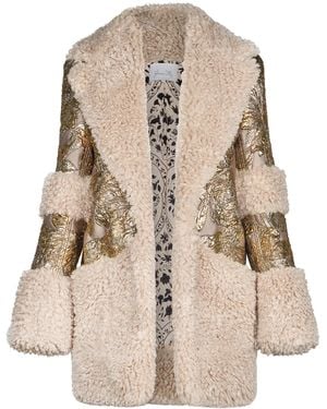 Johanna Ortiz Metallic Furry Jacket - Natural