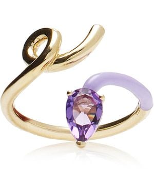 Bea Bongiasca Enameled 9k Yellow Gold Amethyst Half Ring - Purple