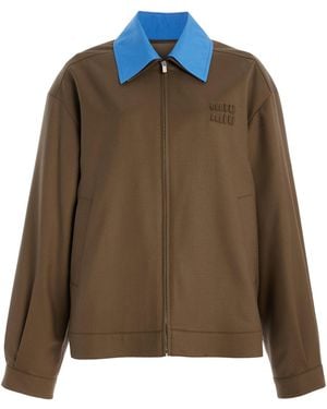 Miu Miu Collared Wool-gabardine Jacket - Natural