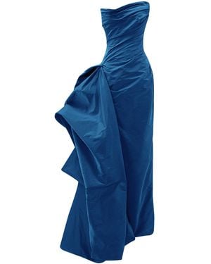 Marmar Halim Draped Taffeta Maxi Dress With Detachable Overskirt - Blue