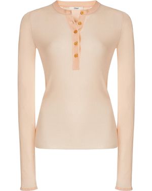 Chloé Fine-Knit Wool Henley Top - Natural